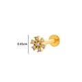 Gold finish floral piercing stud with clear cubic zirconia stones and 0.45cm flower - Flower / Gold