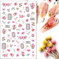 F947 watercolor flower nail stickers with pink peach blossoms and green leaves - F947 (Watercolor Pink Purple Flower)
