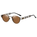 Steampunk round frame sunglasses with bronze metal frame and dark brown polarized lenses - Bronze Brown