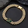 Hip hop gold Cuban link bracelet with emerald butterfly and sparkling rhinestones - Bracelet 8 inch (20cm) / Gold