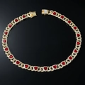 Golden hip hop Cuban link necklace with heart red gemstone and sparkling clear diamonds - 20 inch Necklace / Gold (Red Gem)