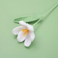 Handmade crochet white tulip with green stem on a soft green background - Finished Open Tulip Bouquet (white)