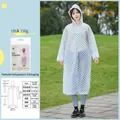 Reusable blue polka dot EVA raincoat with hood and portable packaging details - 18-thread 150g Adult Thickened Blue Polka Dot