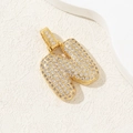 Gold plated puffy W letter pendant necklace with sparkling cubic zirconia pavé setting - Letter N