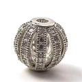 Perle d'espacement creuse avec sertissage de zircons pour création bijoux dorés - 7.5MM / Platine