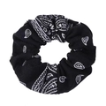Black scrunchie with white paisley pattern made of soft fabric for vintage hair styling - Black Paisley