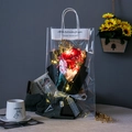 Red soap rose bouquet with gypsophila and LED lights in a clear gift bag - Red Rose Gypsophila with Light Gift Bag Greeting Card