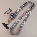 Adjustable crossbody phone strap with blue cartoon geisha pattern and gold metal clasp - Boho