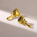 Macro detail of 18K gold-plated geometric heart earrings with a melted lava texture - Melted Heart Shape(E5429G)