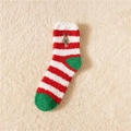 Christmas coral fleece sock with reindeer embroidery and red white stripes - One Size / Embroidered Reindeer