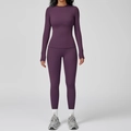 Ensemble de yoga violet ajusté avec haut à manches longues et legging de sport - S / Top And Bottom (Manches Longues + Legging) / Violet Foncé