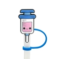 Blue syringe-shaped silicone straw cover cap accessory for cartoon milk tea cups - 1718-07 Cartoon Syringe