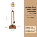 Vertical walnut wood paper towel holder with square base and gold clover charm detail - Acacia Wood Square Base - Clover Pendant