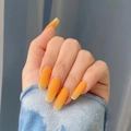 Matte oranje coffin nagels met doorschijnende Franse tips voor een zomerse look - Helder Oranje Mat Gradiënt (JP1190)