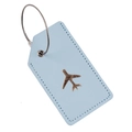 Light blue leather luggage tag with steel cable and embossed airplane icon - Light Blue