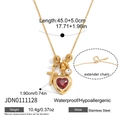 Goldene Edelstahlkette mit rotem Herz-Zirkon, Kreuzanhänger und 5cm Verlängerungskette - Rotes Herz Kreuz Runder Strass Stil (JDN0111128)
