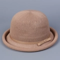 Detail of knitted dome bowler hat with breathable mesh texture and elegant side bow - M(56-58cm) / Khaki
