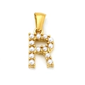 Pendentif lettre R doré élégant avec perles blanches sur une surface métallique - Lettre R (SP149G-R)