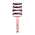 Pink curved bristle hairbrush with black bristles and a non-slip ergonomic handle - Pink (New)