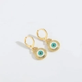 Vintage goldene Teufelsauge Ohrringe mit blau-weißen Emaille-Anhängern - Seeblaues Auge