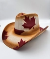 Chapeau de cowboy en paille style western avec motifs de feuilles d'érable rouges - M (56-58cm) / Motif Feuille d'Érable