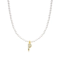 Elegant pearl necklace featuring a gold letter P pendant with sparkling zircon inlay - Letter P