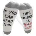 White cotton socks with grey toes and IF YOU CAN READ THIS nurse off duty print - White Nurse Socks / One Size