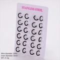 Set of 12 pairs black 18K vacuum plated 304 stainless steel 2mm thick hoop earrings - 12 Pairs/Pack (Inner Diameter 8mm) / Black