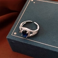Zilveren verstelbare ring met een grote ovale blauwe edelsteen en heldere zirkonia - 80# Ring-Zilver-Blauw-Ovaal