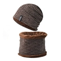 Winter warm knitted beanie hat and neck warmer scarf set with thick fleece lining - Khaki Set