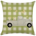 Linen cushion cover with green gingham pattern and vintage truck with wildflowers - 18x18 Inch / Green Gingham Vintage Truck (LYD399-1)