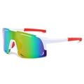 Oversized polarized sports sunglasses with rainbow lenses and white frame for cycling - White Red Frame Mirror Lens