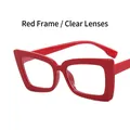 Retro oversized cat-eye glasses frames in bright red finish with clear lenses - Clear Lens / Red