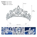 Dimensioni dettagliate della tiara da sposa barocca con strass e montatura in lega - Argento