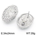 Boucles d'oreilles ovales en acier inoxydable argenté avec strass en 34x24mm - Style Ovale Texturé Plein de Strass (KE116437-KFC) / 34x24mm / Acier