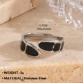 Anello regolabile in acciaio inossidabile argento con smalto nero, peso 3g, diametro 1,7 cm - Acciaio/Geometrico Irregolare