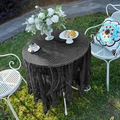 Elegant black lace tablecloth with floral patterns on outdoor white metal garden table - Black Round Mirror Flower (Ruffled)