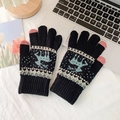 Winter-Touchscreen-Handschuhe mit nordischem Elchmuster und rosa Fingerspitzen - Einheitsgröße / Schwarz