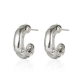 Silver C-shape crystal earrings with organic curves and polished stainless steel finish - Silver / White Zirconia