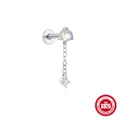 Orecchino piercing in argento sterling 925 con opale di luna e catena di zirconi - Stile Catena Pietra di Luna #2 / Oro Bianco