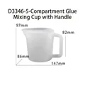 Macro view of 5-compartment silicone mixing cup with handle showing precise dimensions - 5 Compartments with Handle