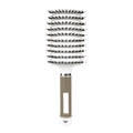 White vented hair brush with boar bristles and beige anti-slip handle for hairstyling - White