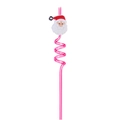 Pink spiral Christmas straw with Santa Claus topper for holiday party supplies - Santa Head / Pink