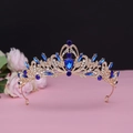 Detailed view of luxury baroque bridal crown with deep blue crystals and gold filigree - No.1 KC Gold (Royal Blue Stone)