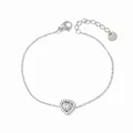 Elegante bracciale a cuore in acciaio inossidabile argento con pavé di zirconi lucidi - Stile Cuore Argento (SBP573)