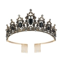 Corona dorata di lusso con gemme nere a goccia per spose e feste eleganti - Oro Pietra Nera Grigia