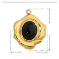 Detail view of gold-plated stainless steel teardrop pendant with black stone and size info - YE150-Black Irregular Oval