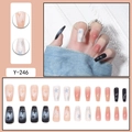 Kit de faux ongles ballerine dégradé avec motif d'étoiles en rose, noir et blanc pailleté - Rose Nude Étoile Noir Blanc Paillettes (Y-246)