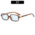 Vintage tortoiseshell square sunglasses with light blue lenses and gold metal logo C7 - Leopard Frame Blue Lens