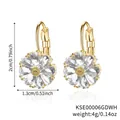 Golden flower hoop earrings featuring daisy design with sparkling cubic zirconia stones - KC Gold With White Rhinestone